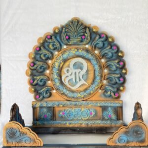 Handcrafted Antique Gold Ganpati Makhar with Centered "Shree" Motif | Royal Mandir Decoration Throne Stand