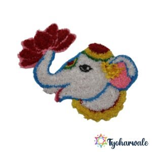 Gaja face holding lotus decorative mat for home temple and festive decoration.