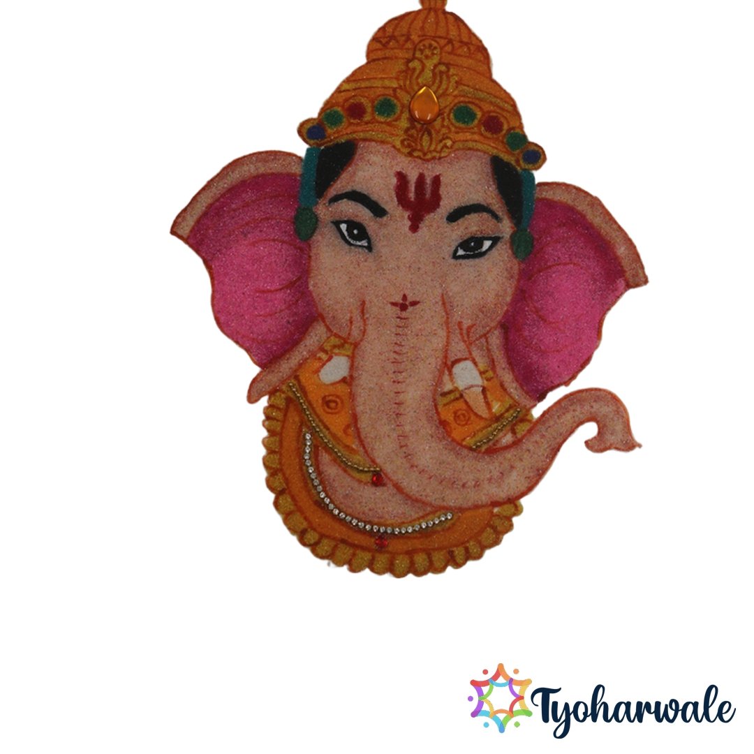 Ganpati Face Ready-Made Rangoli Mat for Ganesh Chaturthi, pooja room, and festive decoration.