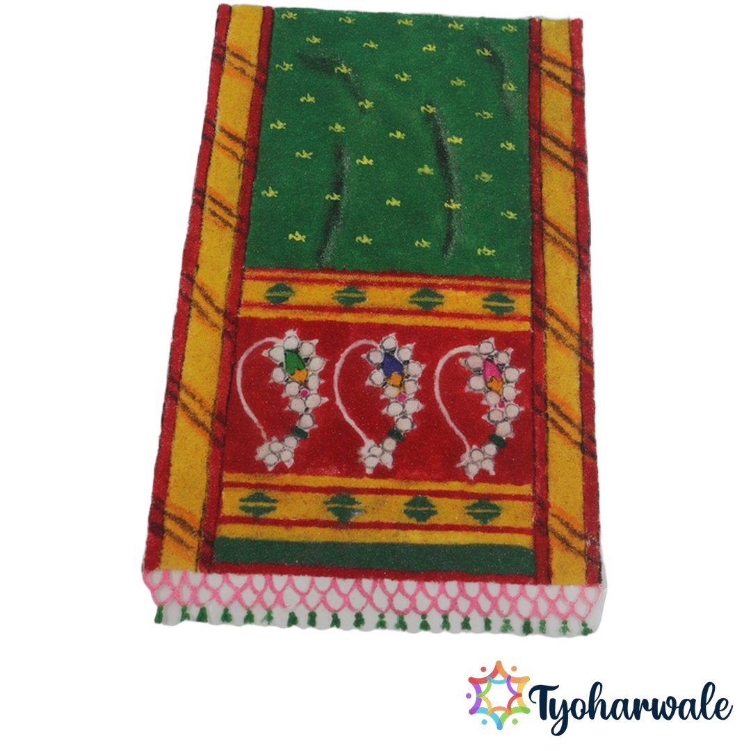 Paithani Saree Design Ready-Made Rangoli Mat with traditional Maharashtrian Nath motifs for festive floor decoration.