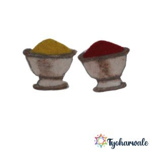 Haldi Kumkum Karanda Pair Ready-Made Rangoli Decoration with traditional Maharashtrian haldi and kumkum bowl design.
