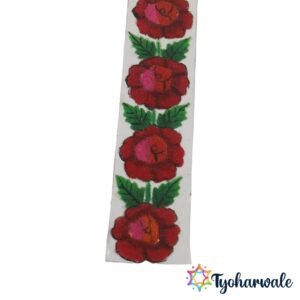 Red Rose Flower Ready-Made Rangoli Border (Order Patti) for festive and pooja decoration.