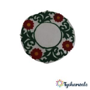 Red Flower Plate Design Ready-Made Rangoli Mat with four floral motifs for pooja and festive decoration.