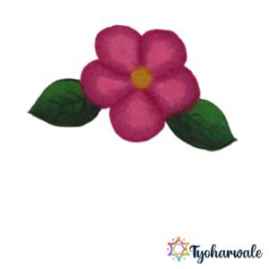 Pink Flower Ready-Made Rangoli Mat with green leaves for festive floor decoration.