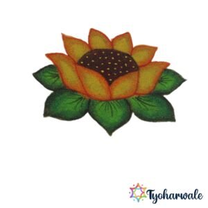 Yellow Lotus Flower Ready-Made Rangoli Mat for Lakshmi Pooja and festive floor decoration.