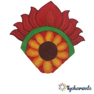 Red Lotus and Yellow Sunflower Ready-Made Rangoli Corner Piece for festive decoration.