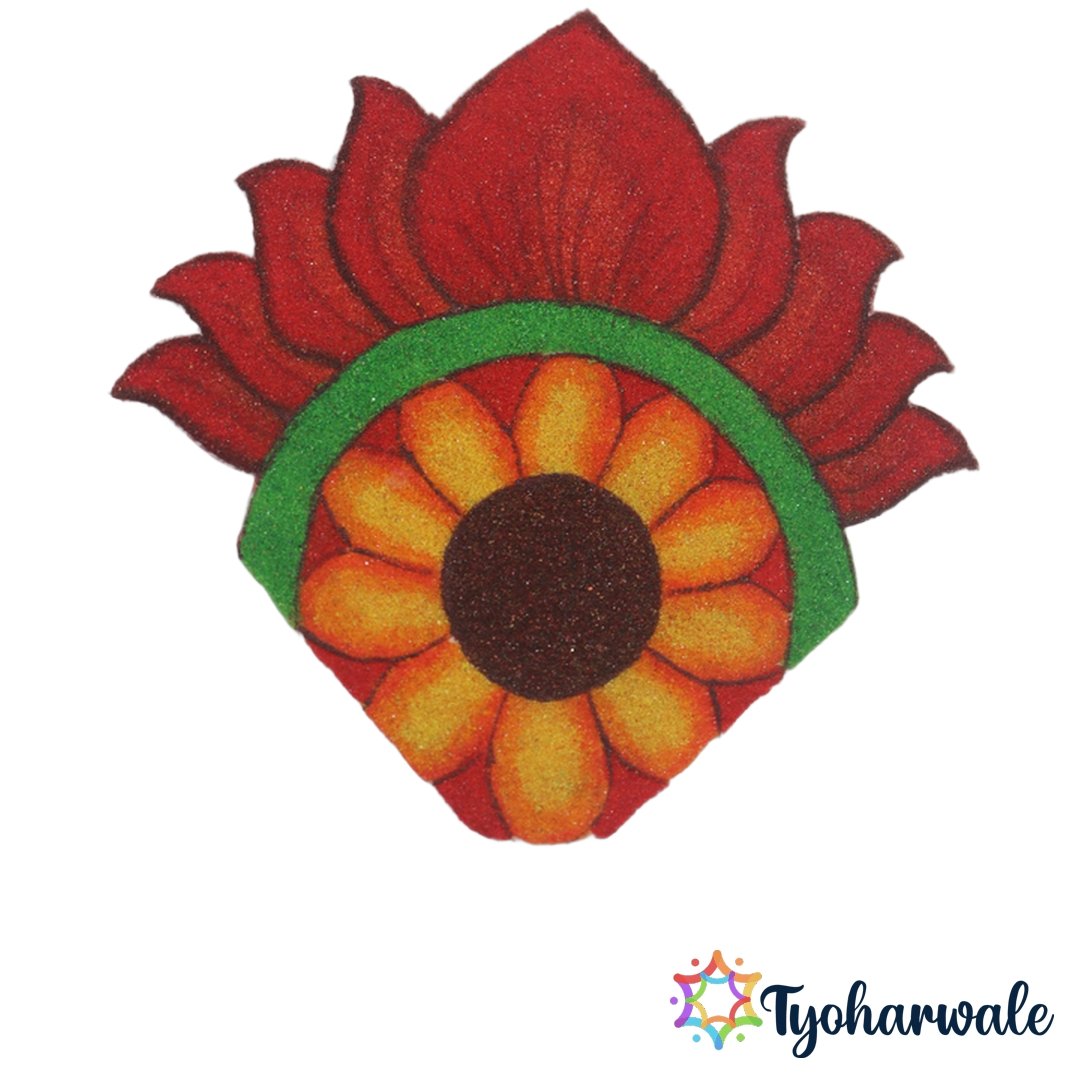 Red Lotus and Yellow Sunflower Ready-Made Rangoli Corner Piece for festive decoration.
