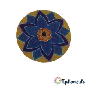 Blue Floral Round Ready-Made Rangoli Mat with layered flower design for festive decoration.