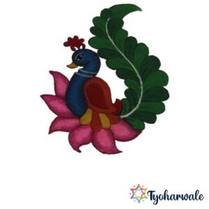 Right Facing Peacock with Lotus Ready-Made Rangoli Corner Piece for pooja and festive decoration.