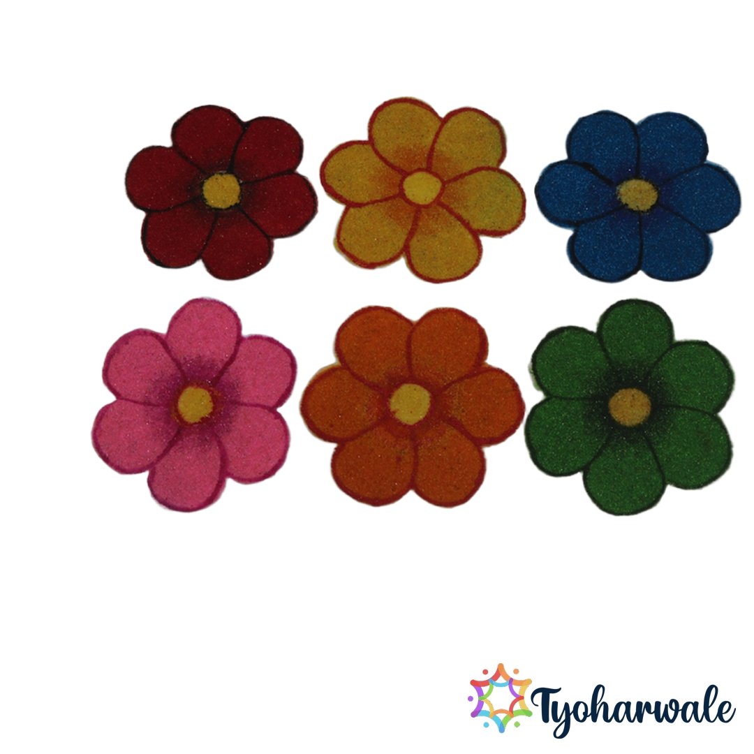 Multicolor Flower Ready-Made Rangoli Mat Set of 6 for festive floor and pooja decoration.