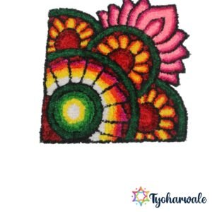 Floral Corner Ready-Made Rangoli Mat with lotus, flowers, and colourful half-circle design for festive decoration.