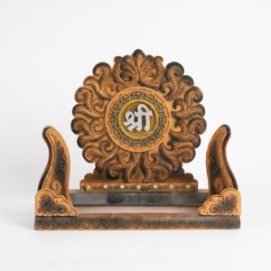 Golden Shree Carved Wooden Ganpati Makhar | Traditional Floral Throne Altar for Home Festival Pooja