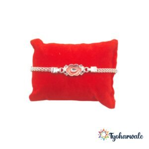 Silver plated floral Rakhi for brother with premium stone work