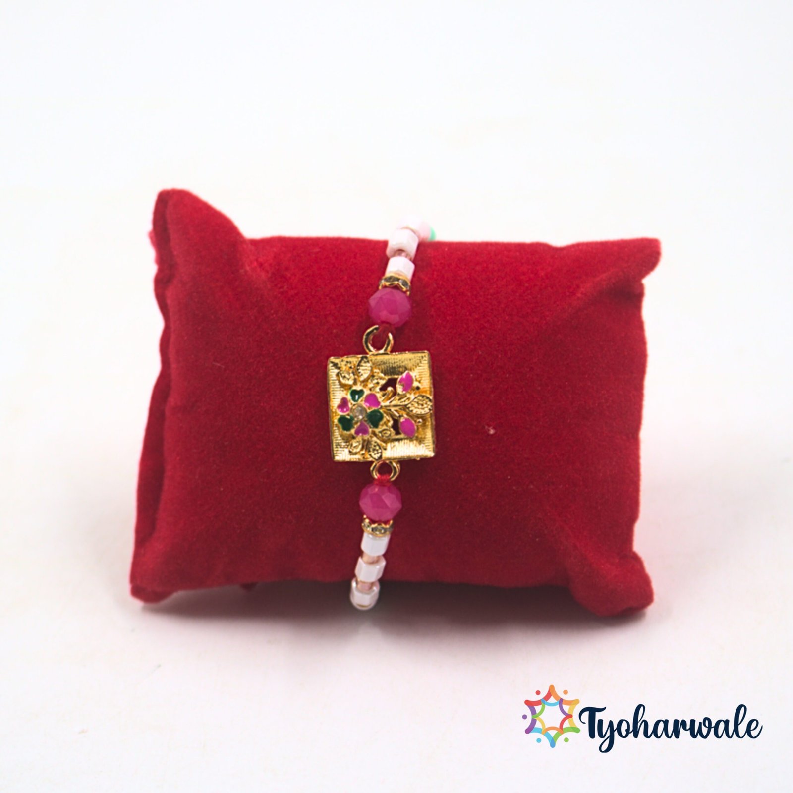 Designer beaded Rakhi with flower charm and colourful beads