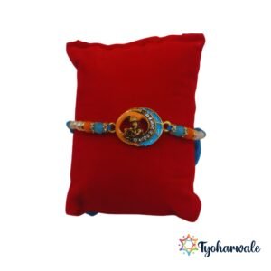 Shree Krishna charm Rakhi with blue thread and colourful beads