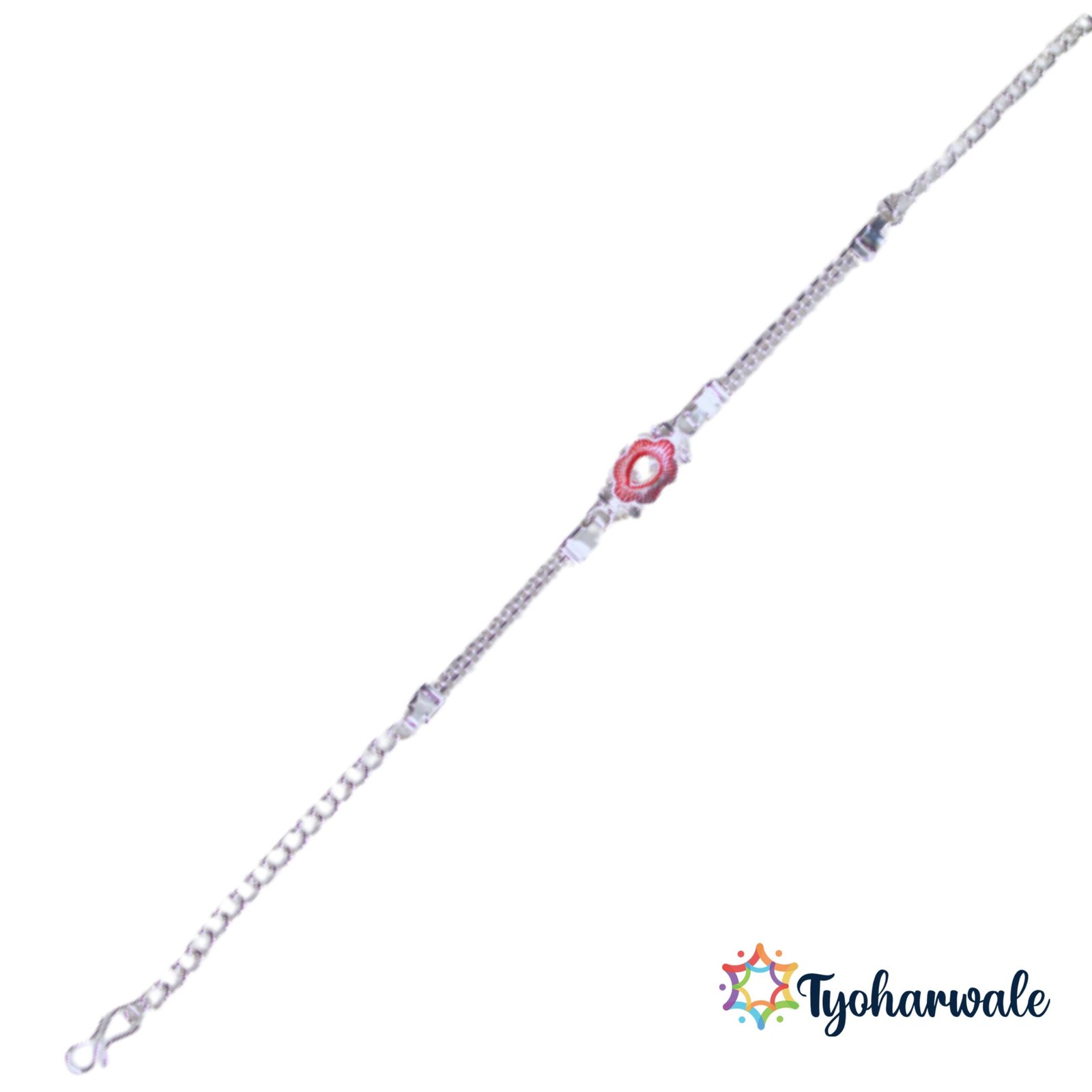 Silver plated floral Rakhi for brother