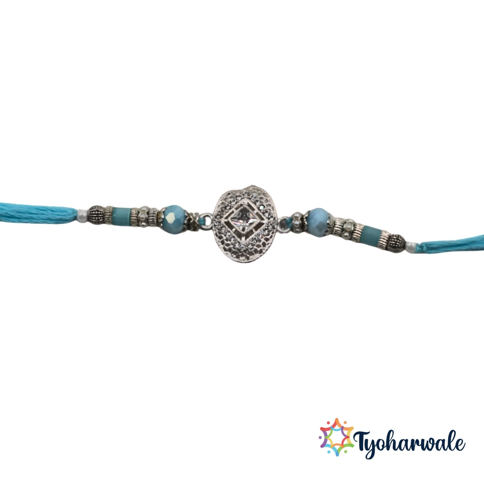 Silver-Toned Oval Stone Charm Rakhi