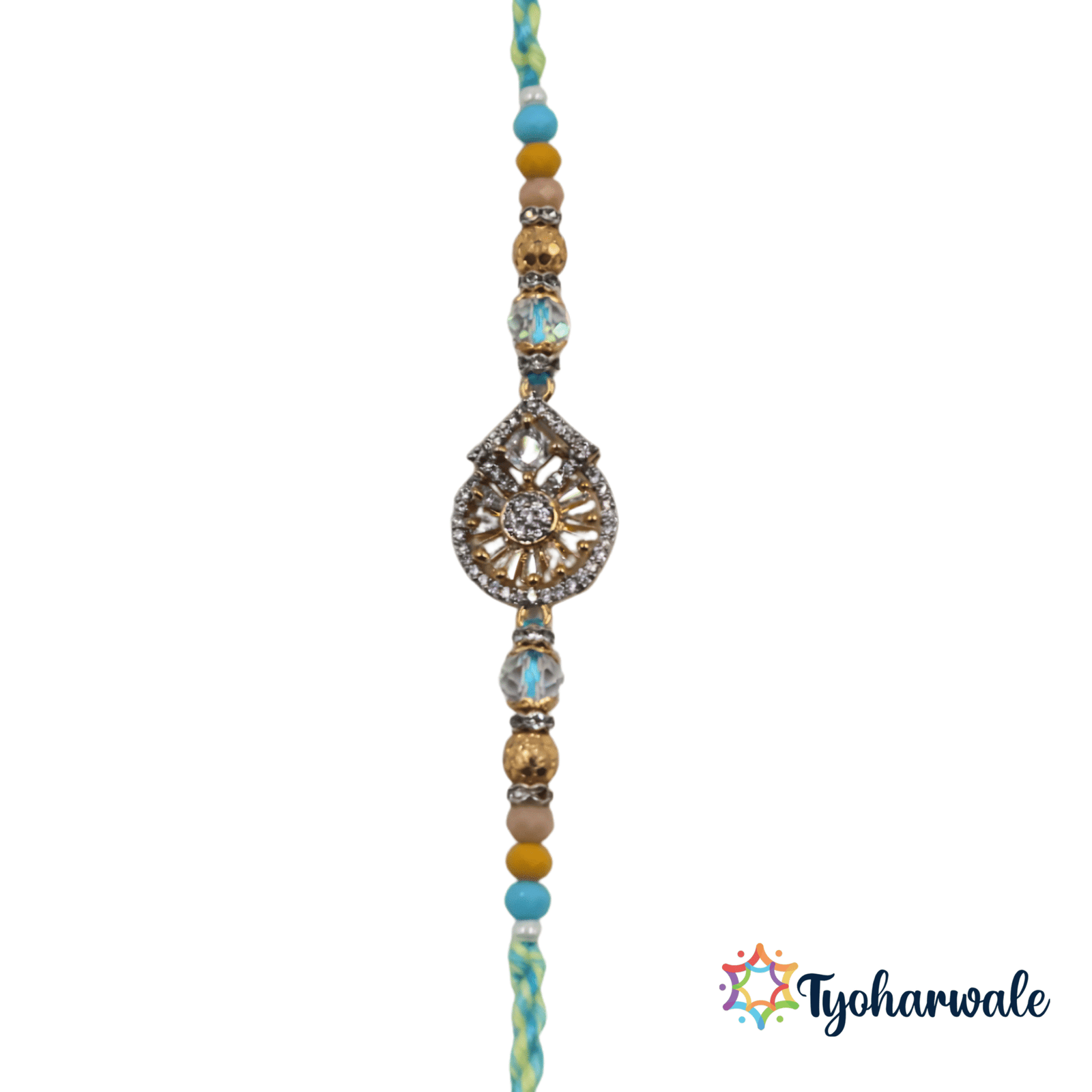 Aesthetic Blue Beaded Stone Charm Rakhi