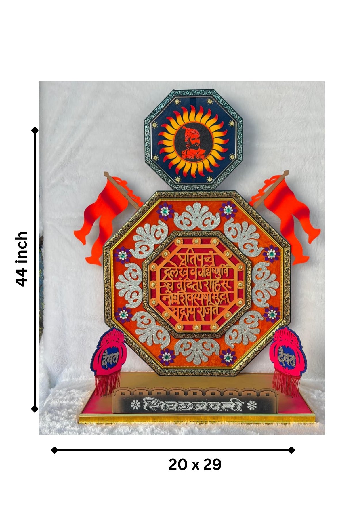 Shivaji Maharaj Themed Ganesh Ji Makhar with LED Lights, Decorative Ganpati Makhar with MDF Base for Ganesh Chaturthi, Home Mandir & Pooja