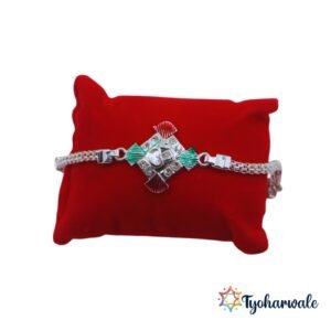 Om Rakhi for brother with red green details and premium stone work