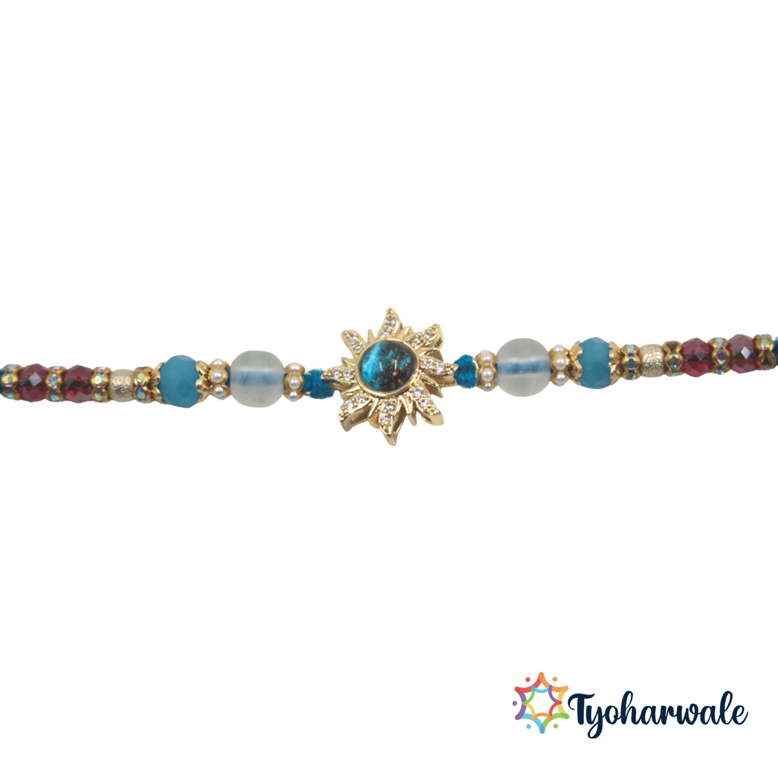Elegant Sunburst Blue Beaded Rakhi