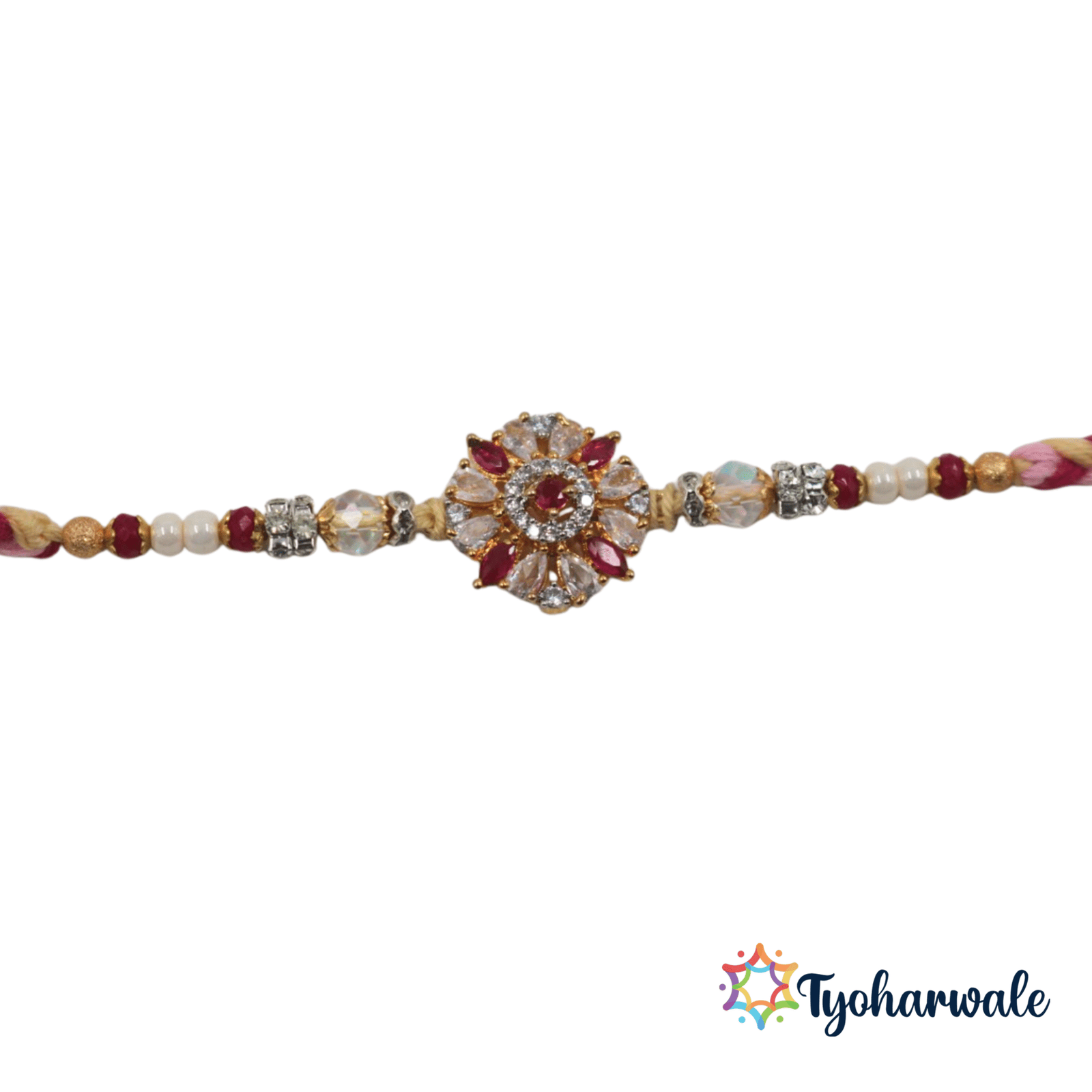 Elegant Floral Crystal Beaded Rakhi