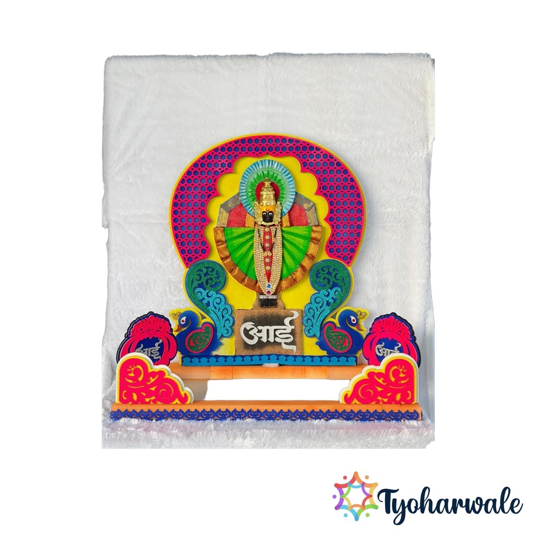 Mahalakshmi Themed Ganesh Ji Makhar made from Hilton Foam with LED lights and MDF base for Ganesh Chaturthi decoration