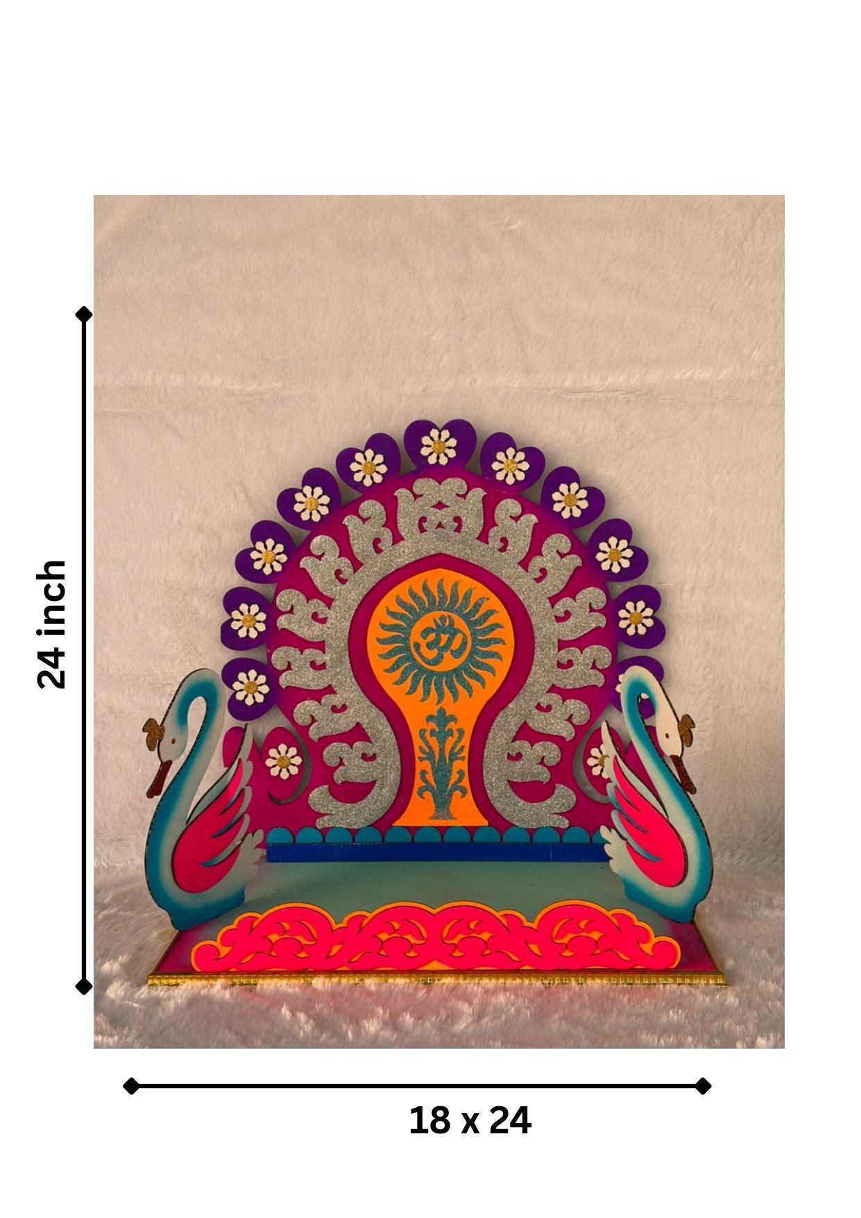 Floral Swan Ganesh Ji Makhar, Corrugated Sheet Decorative Ganpati Makhar with MDF Base for Ganesh Chaturthi, Home Mandir & Pooja