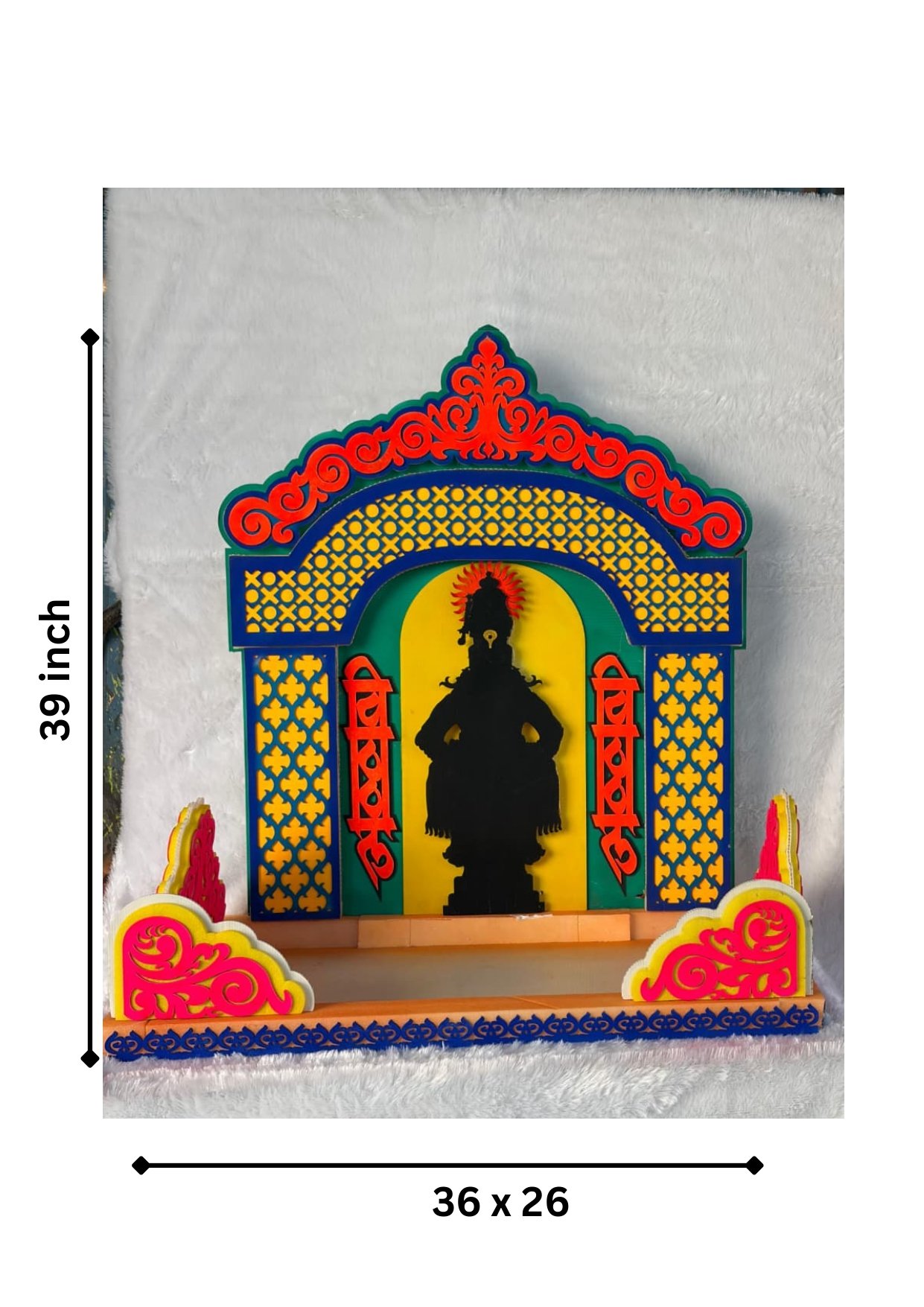 Vithal Theme Ganesh Ji Makhar with LED Lights, Hilton Foam Decorative Ganpati Makhar with MDF Base for Ganesh Chaturthi, Home Mandir & Pooja