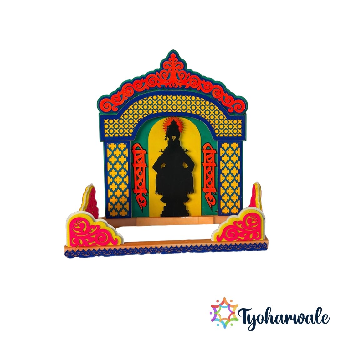 Vithal Theme Ganesh Ji Makhar with integrated LED lights, Hilton Foam frame, MDF base, and temple-style design for Ganesh Chaturthi decoration