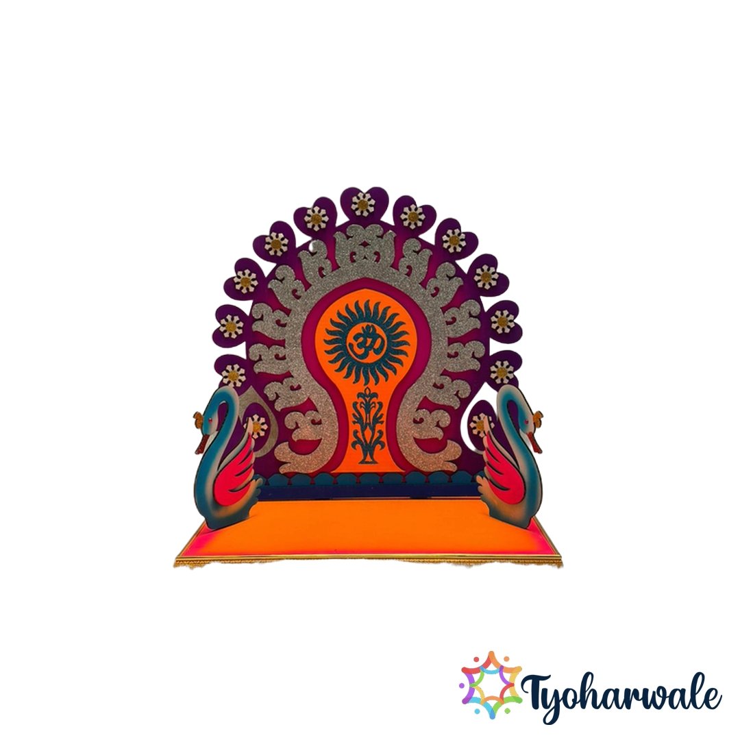 Floral Swan Om Ganesh Ji Makhar made from corrugated sheet with MDF base for Ganesh Chaturthi decoration