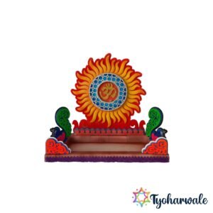 Sunburst Om Ganesh Ji Makhar made from Hilton Foam with LED lights and MDF base for Ganesh Chaturthi decoration