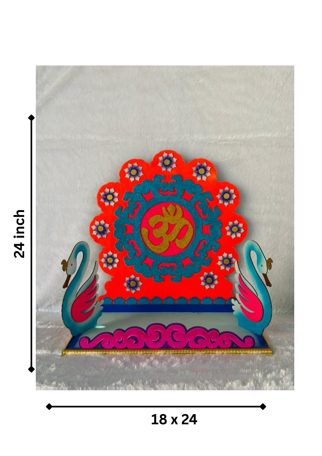 Om Swan Theme Ganesh Ji Makhar, Corrugated Sheet Decorative Ganpati Makhar with MDF Base for Ganesh Chaturthi, Home Mandir & Pooja