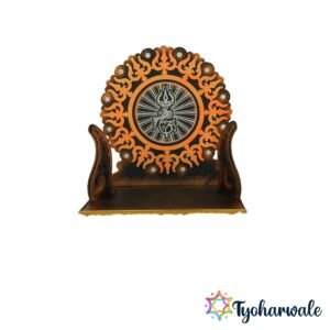 Shivji Themed Ganesh Ji Makhar with Trishul and Damru design, round decorative frame, and MDF base for Ganesh Chaturthi decoration