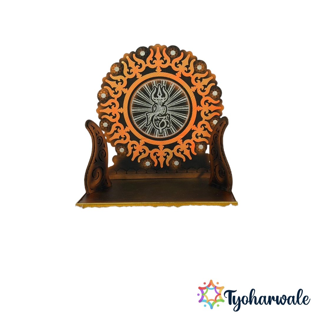 Shivji Themed Ganesh Ji Makhar with Trishul and Damru design, round decorative frame, and MDF base for Ganesh Chaturthi decoration