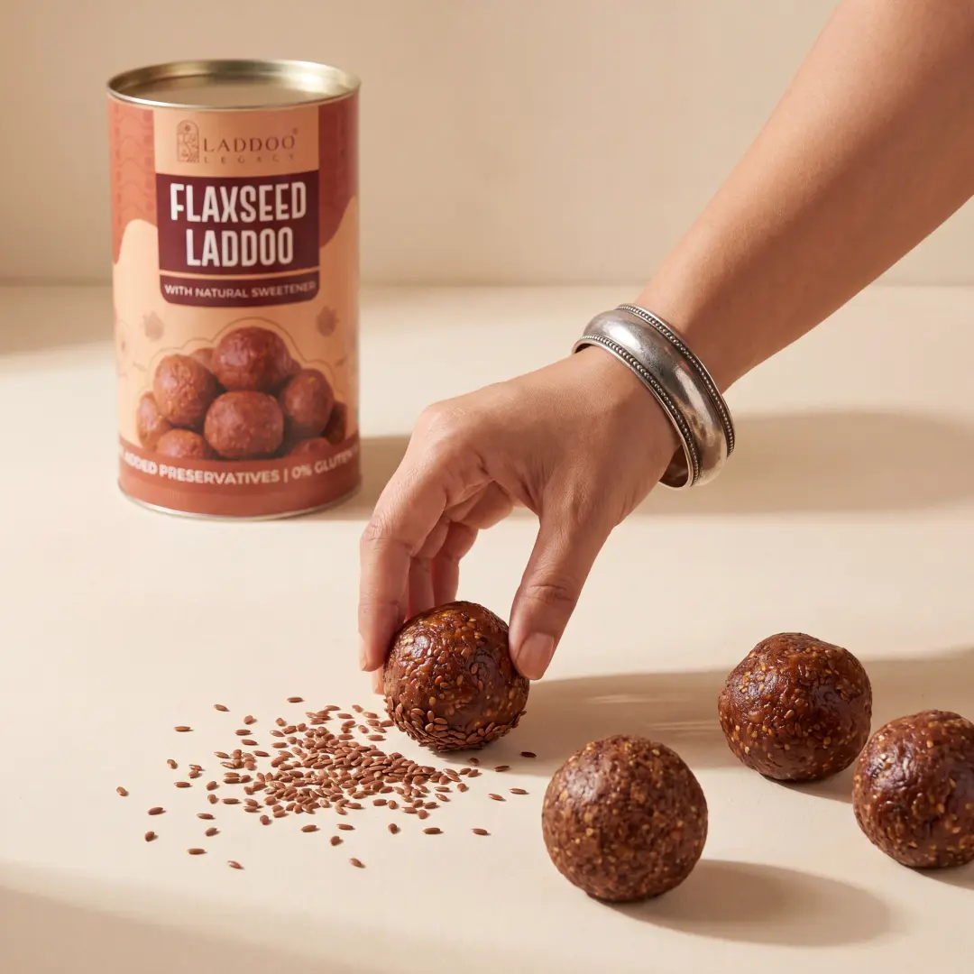 Flaxseed Laddoo – Traditional Indian Sweet Made with Flaxseeds, Sesame Seeds & Jaggery