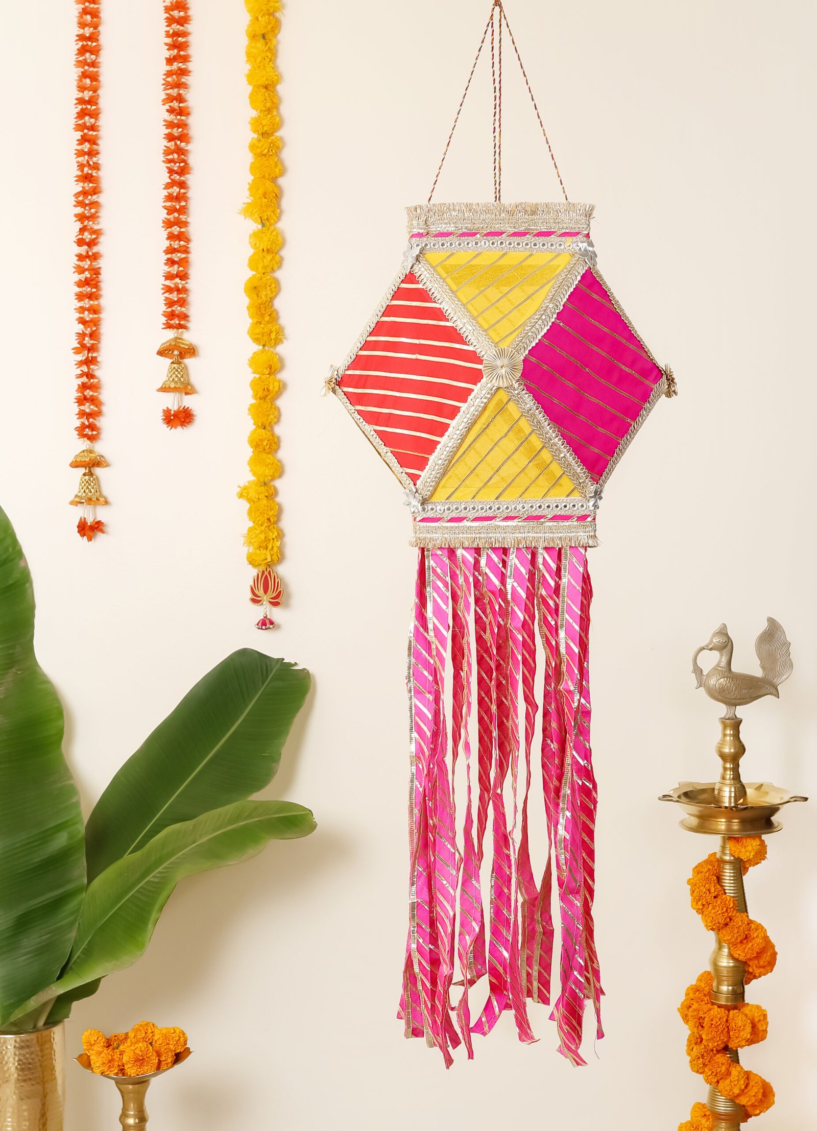 Gota Kandil for Diwali decoration with Lehriya fabric and Gota laces