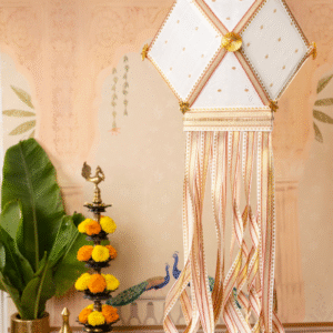 Nirmal Kandil for Diwali decoration made with white Chanderi silk fabric