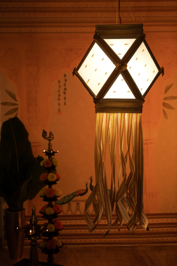 Nirmal Kandil, White Chanderi Silk Fabric Diwali Lantern