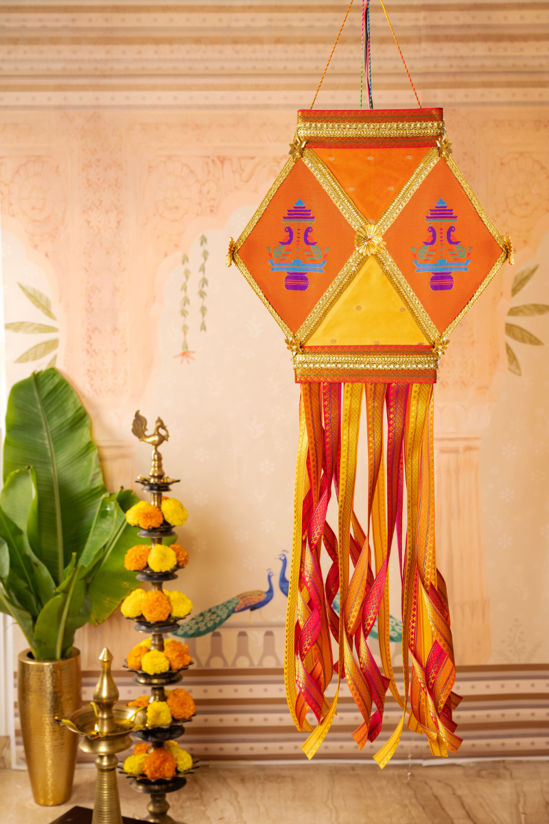 Paithani Morpankhi Kandil made with original Paithani silk fabric for Diwali