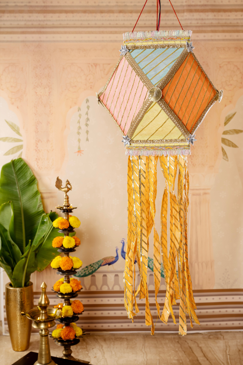 Pastel Gota Patti Kandil made with Lehriya fabric for Diwali decoration