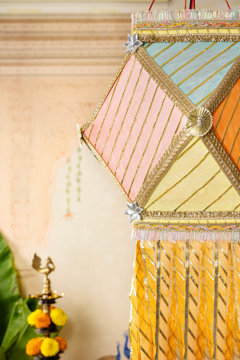 Pastel Gota Patti Kandil, Lehriya Fabric Diwali Lantern