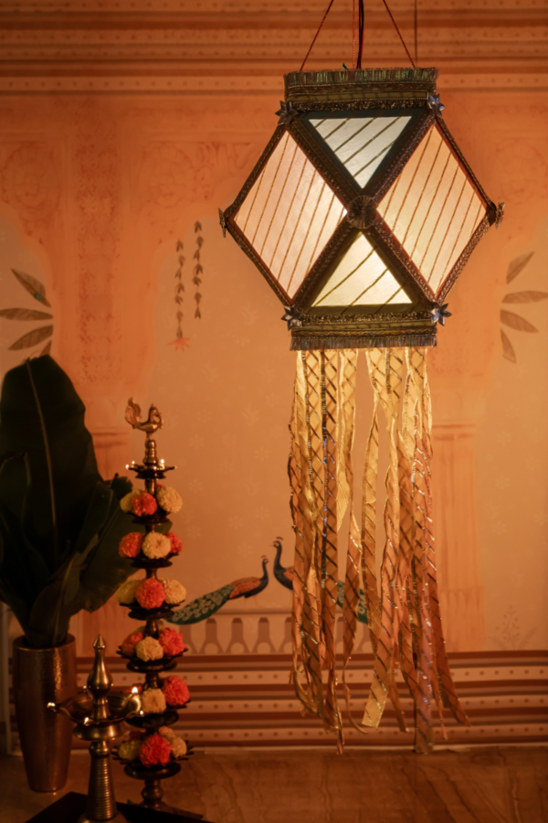 Pastel Gota Patti Kandil, Lehriya Fabric Diwali Lantern
