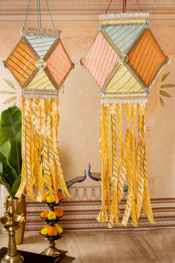 Pastel Gota Patti Kandil, Lehriya Fabric Diwali Lantern