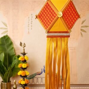 Red and yellow Khun Kandil made with premium Khun fabric for Diwali decoration