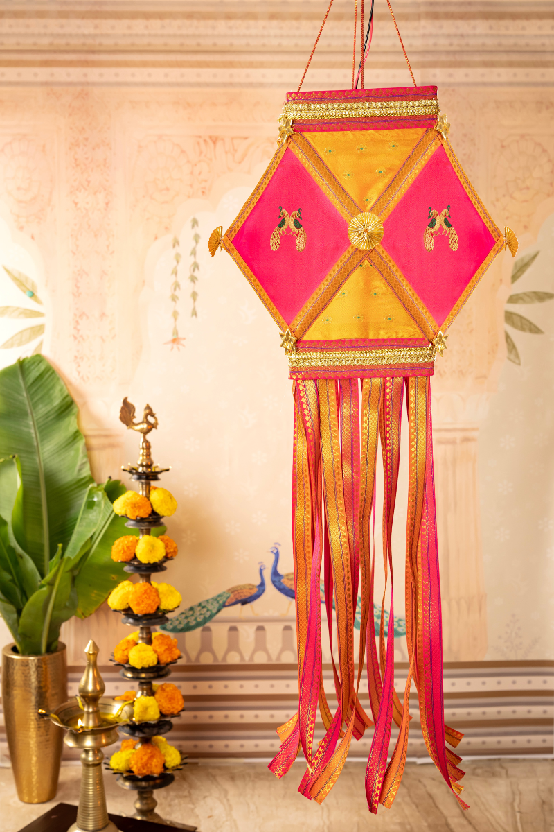 Krishna Mor Kandil made with premium Khun fabric for Diwali decoration