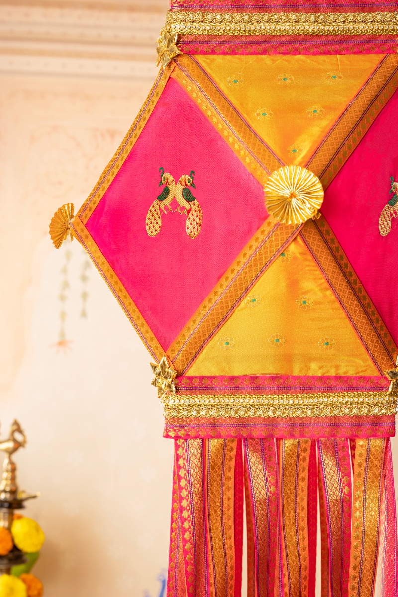 Krishna Mor Kandil, Premium Khun Fabric Diwali Lantern
