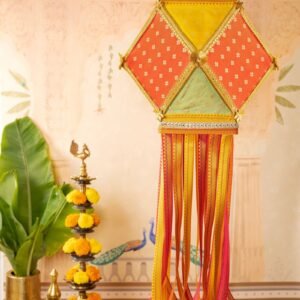 Bahurangi Silk Kandil for Diwali decoration with colorful silk fabric and gold laces
