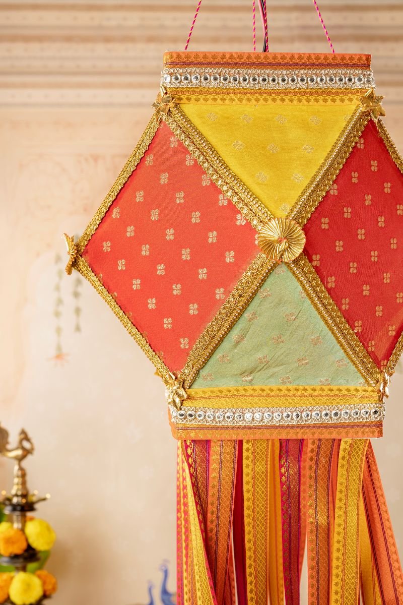 Bahurangi Silk Kandil, Colorful Silk Fabric Diwali Lantern for Home Decoration