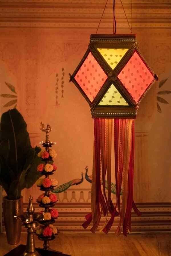 Bahurangi Silk Kandil, Colorful Silk Fabric Diwali Lantern for Home Decoration